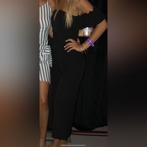 Black V Neck Jumpsuit. Adorable fringe shoulders.